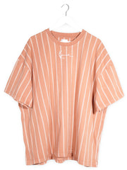 Tricou Karl Kani somon/portocaliu pal cu dungi albe mărime XL vedere din față second-hand premium