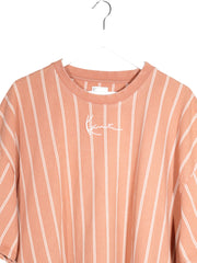 Tricou Karl Kani somon/portocaliu pal cu dungi albe mărime XL detaliu material și croială second-hand premium