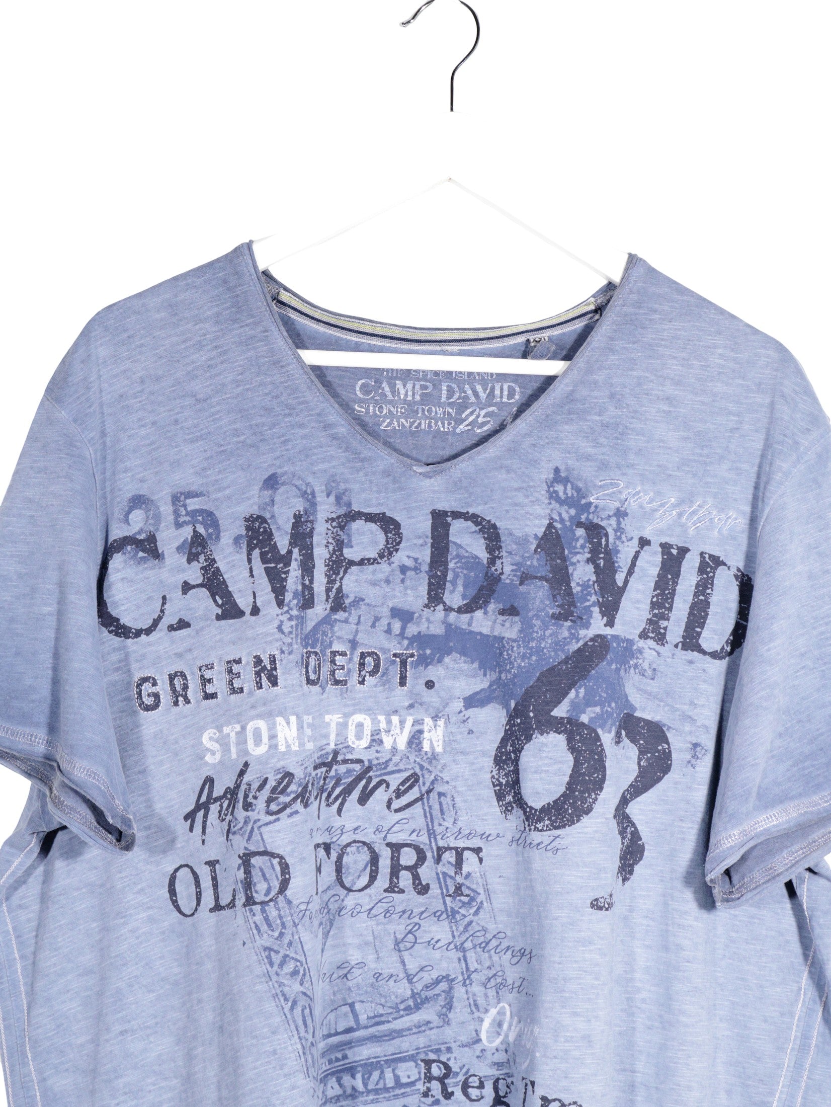 Tricou Camp David albastru deschis spalacit mărime XXL detaliu material și croială second-hand premium
