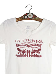 Tricou Levi's alb mărime XS detaliu material și croială second-hand premium