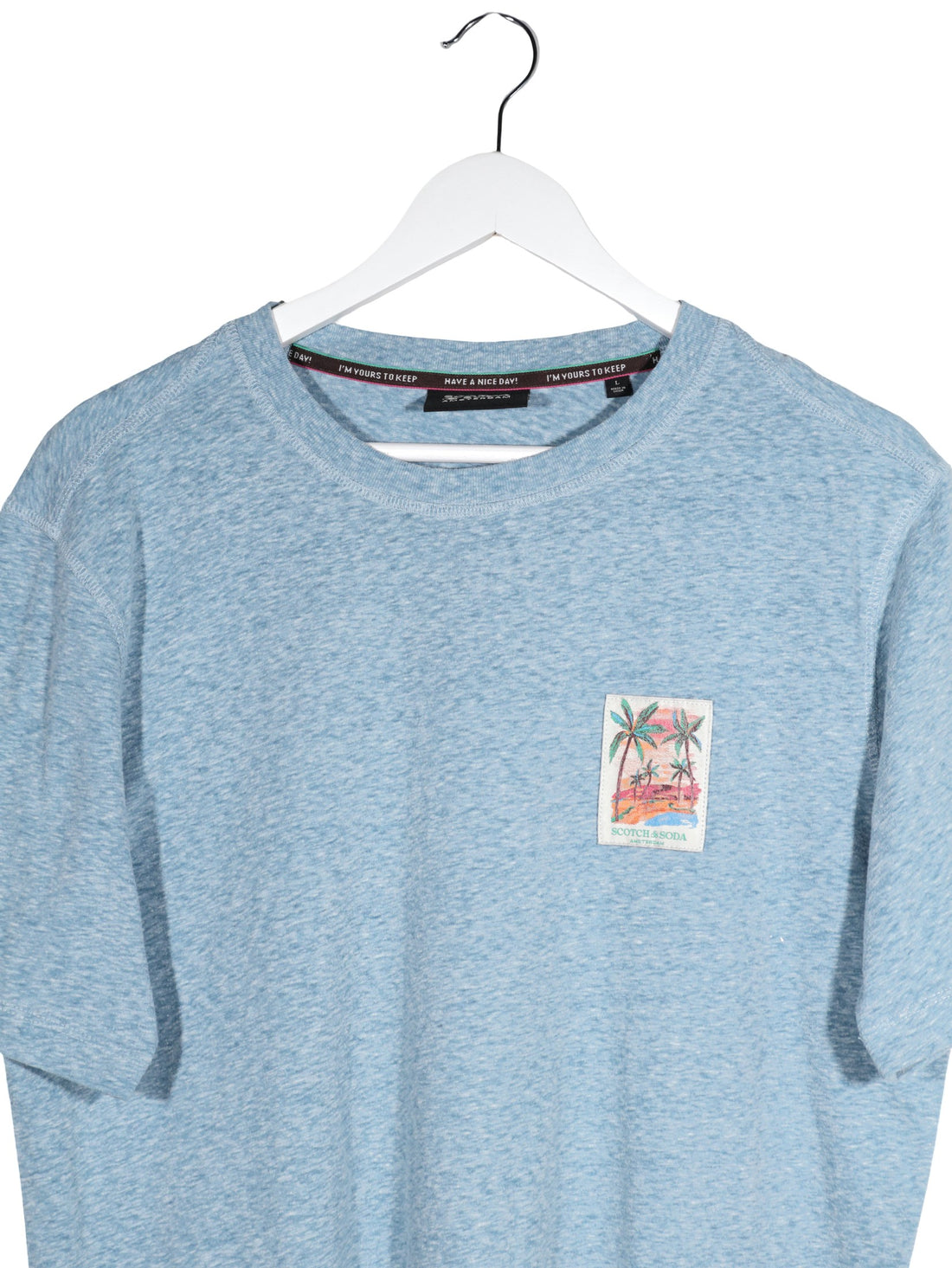 Tricou Scotch & Soda albastru melanj mărime L detaliu material și croială second-hand premium