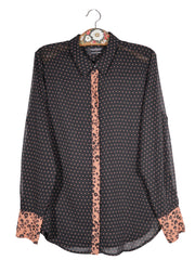 Camasa Scotch&Soda negru cu imprimeu roz piersică mărime XL vedere din față second-hand premium