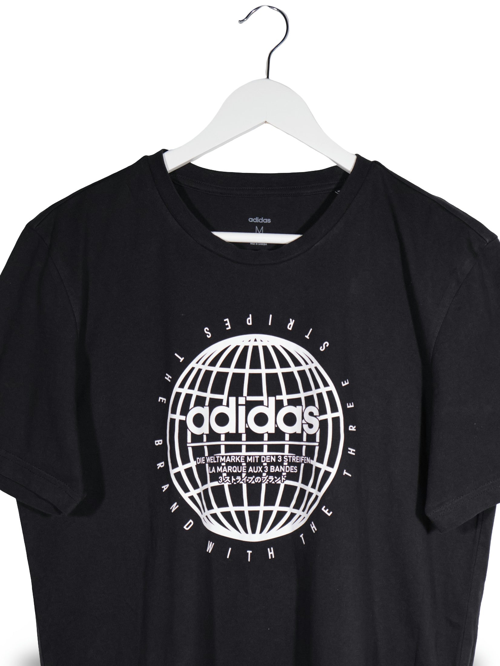 Tricou adidas negru mărime M detaliu material și croială second-hand premium