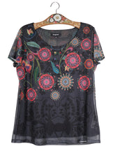 Bluza Desigual negru, cu imprimeu multicolor floral mărime XXL vedere din față second-hand premium