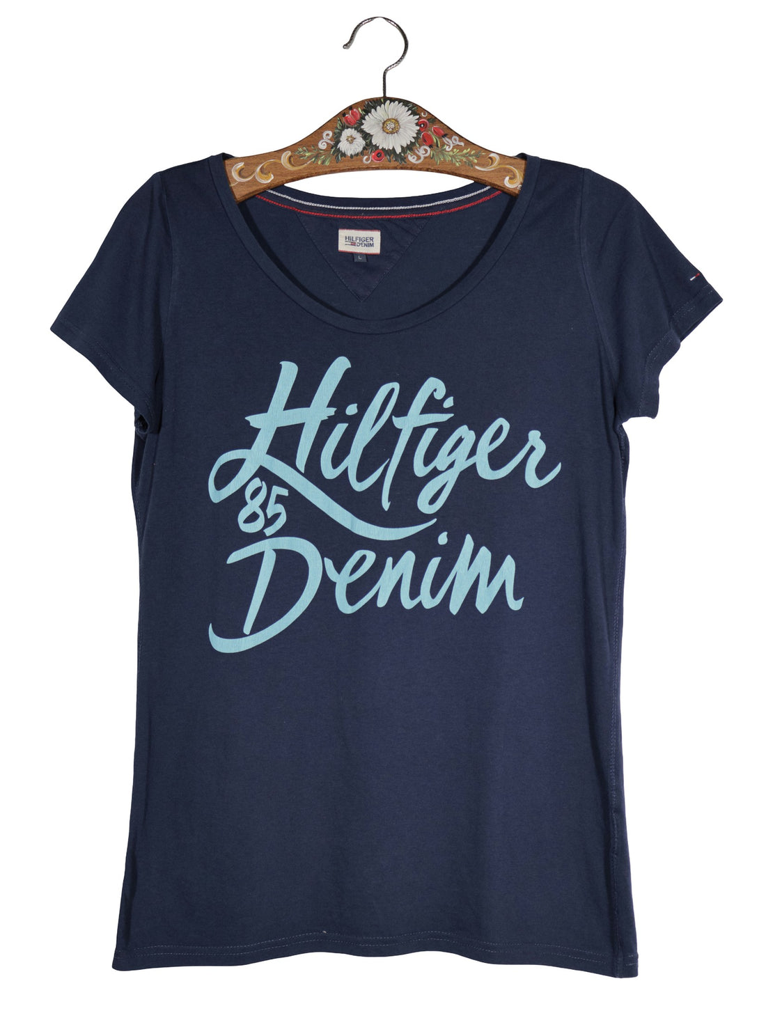 Tricou Tommy Hilfiger Denim bleumarin mărime L vedere din față second-hand premium