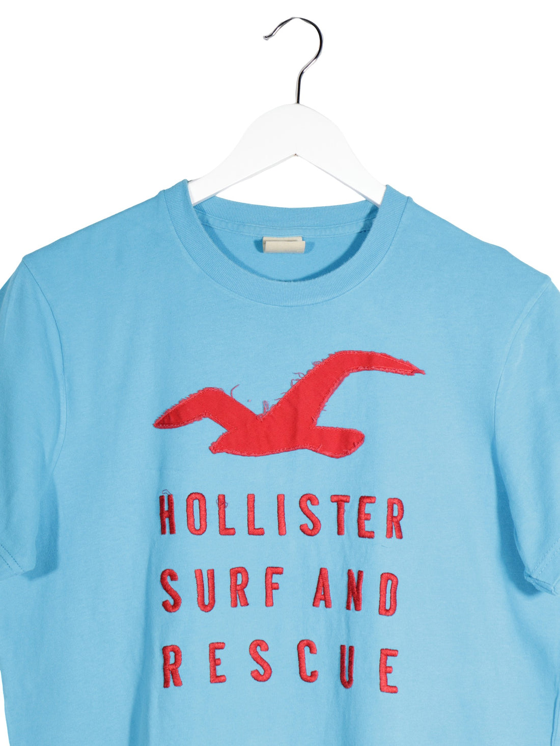 Tricou Hollister albastru deschis mărime L detaliu material și croială second-hand premium