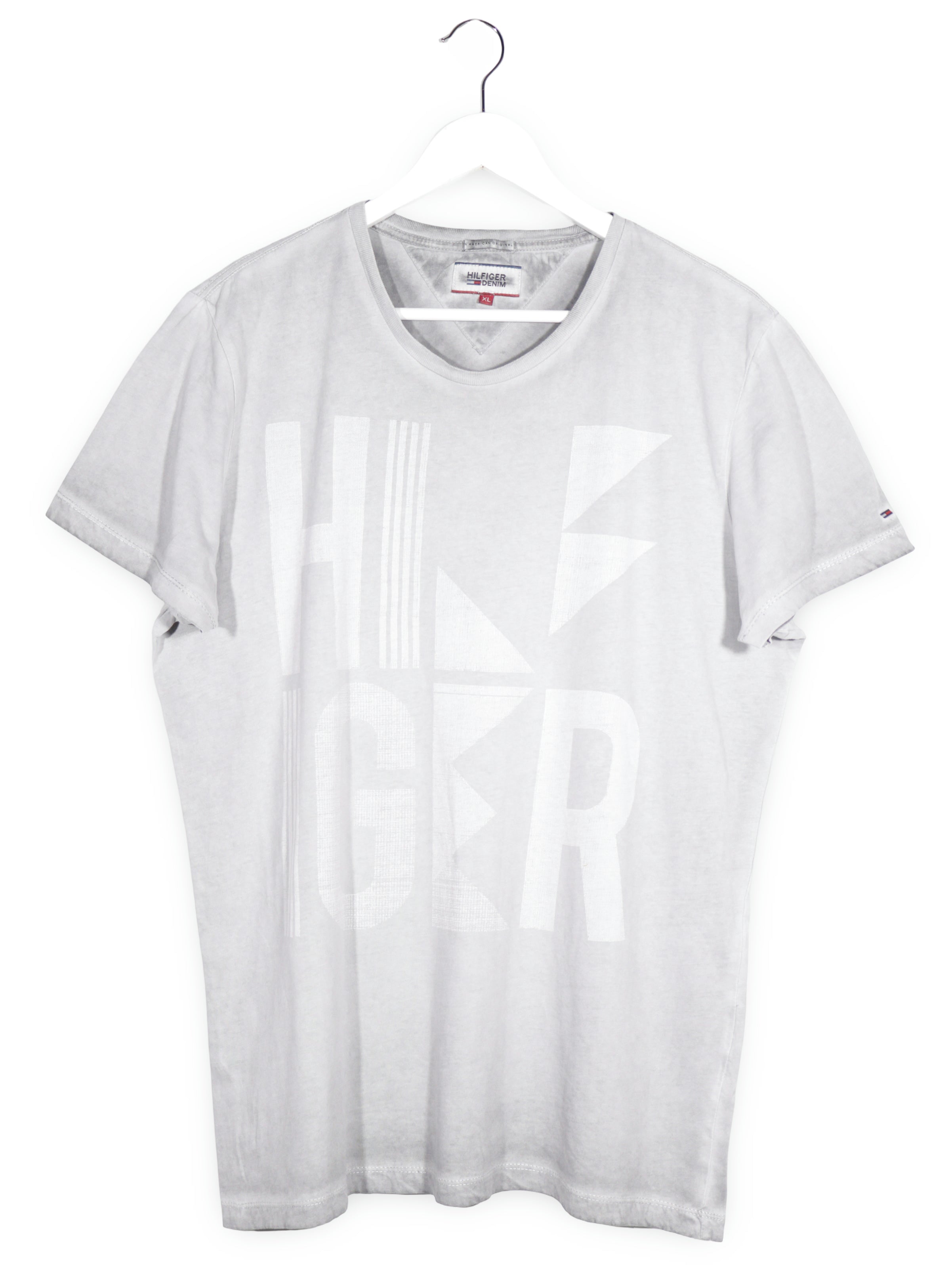 Tricou Tommy Hilfiger gri deschis mărime XL vedere din față second-hand premium