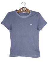 Tricou Levi's bleu cu dungi fine negre mărime M vedere din față second-hand premium