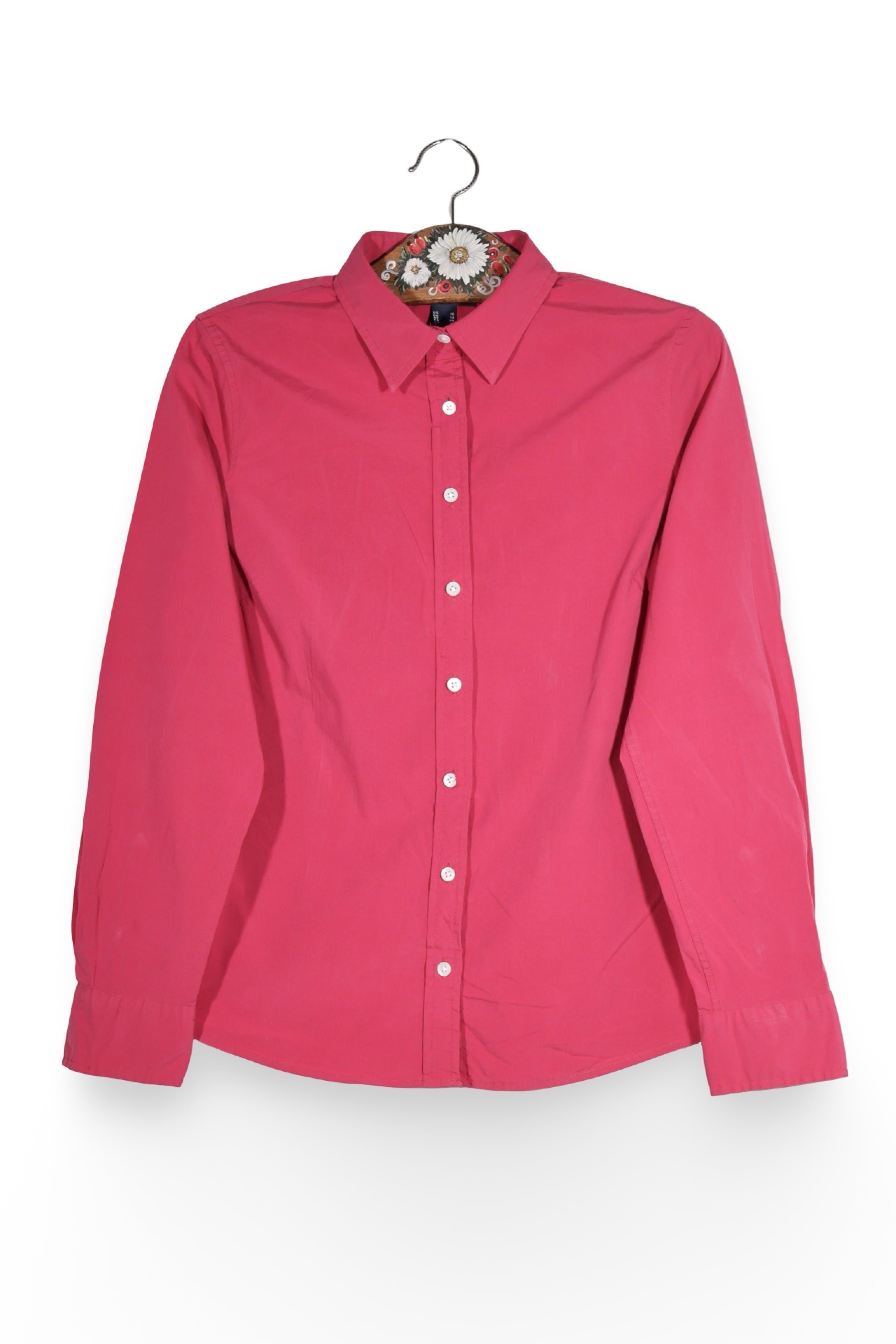 Cămașă - Lands' End roz inchis din bumbac elastic – L – Femei - fata