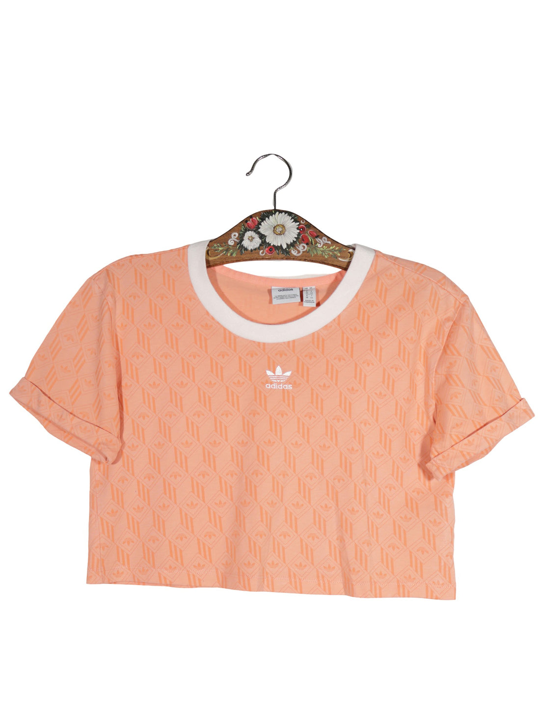Tricou adidas somon/piersică cu alb mărime M vedere din față second-hand premium