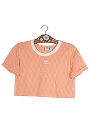 Tricou adidas somon/piersică cu alb mărime M vedere din față second-hand premium