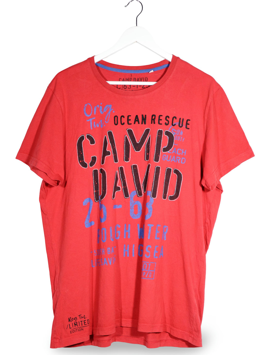 Tricou Camp David roșu mărime XL vedere din față second-hand premium