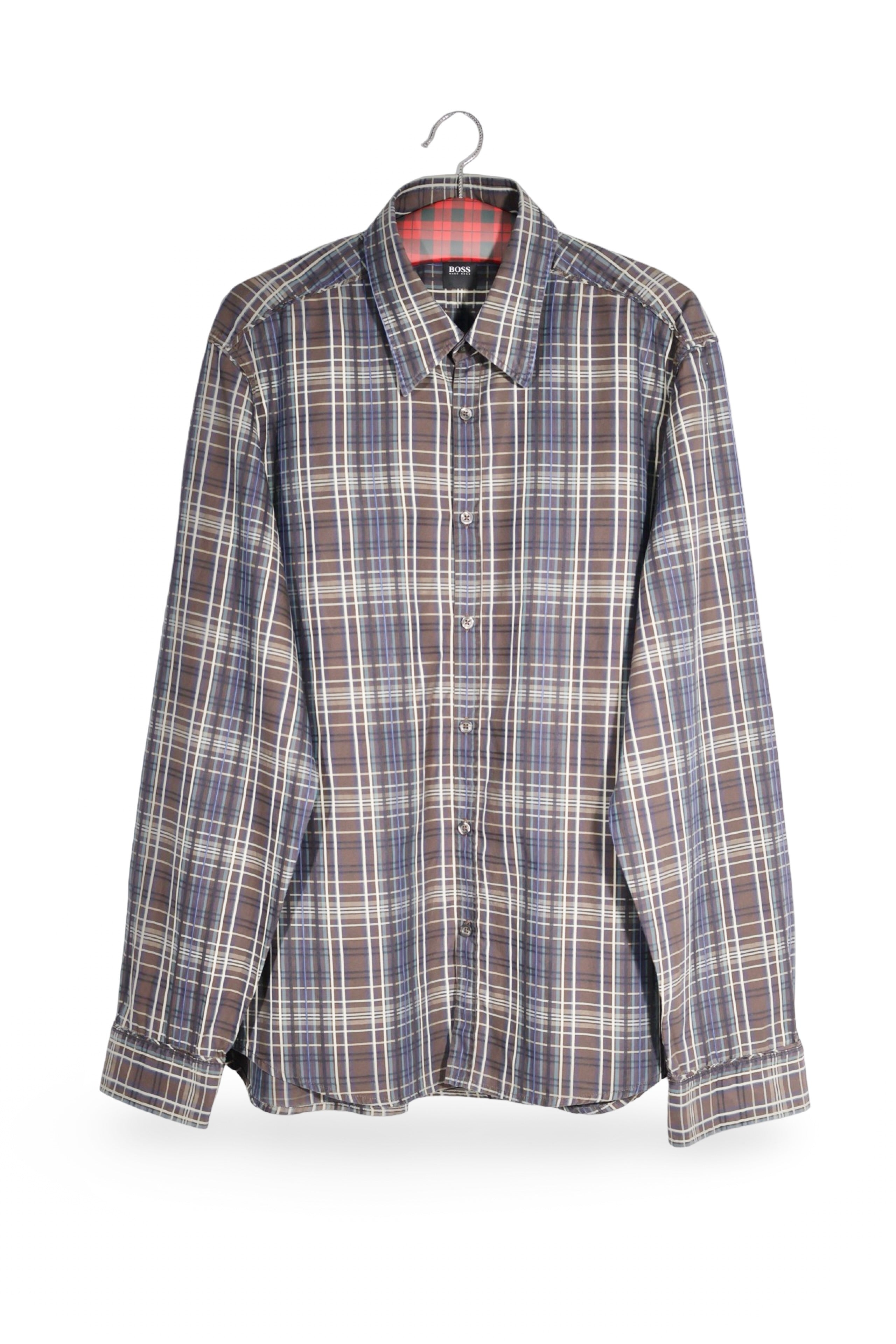 Cămașă - Hugo Boss maro cu carouri fine din bumbac – XL – Bărbați - fata