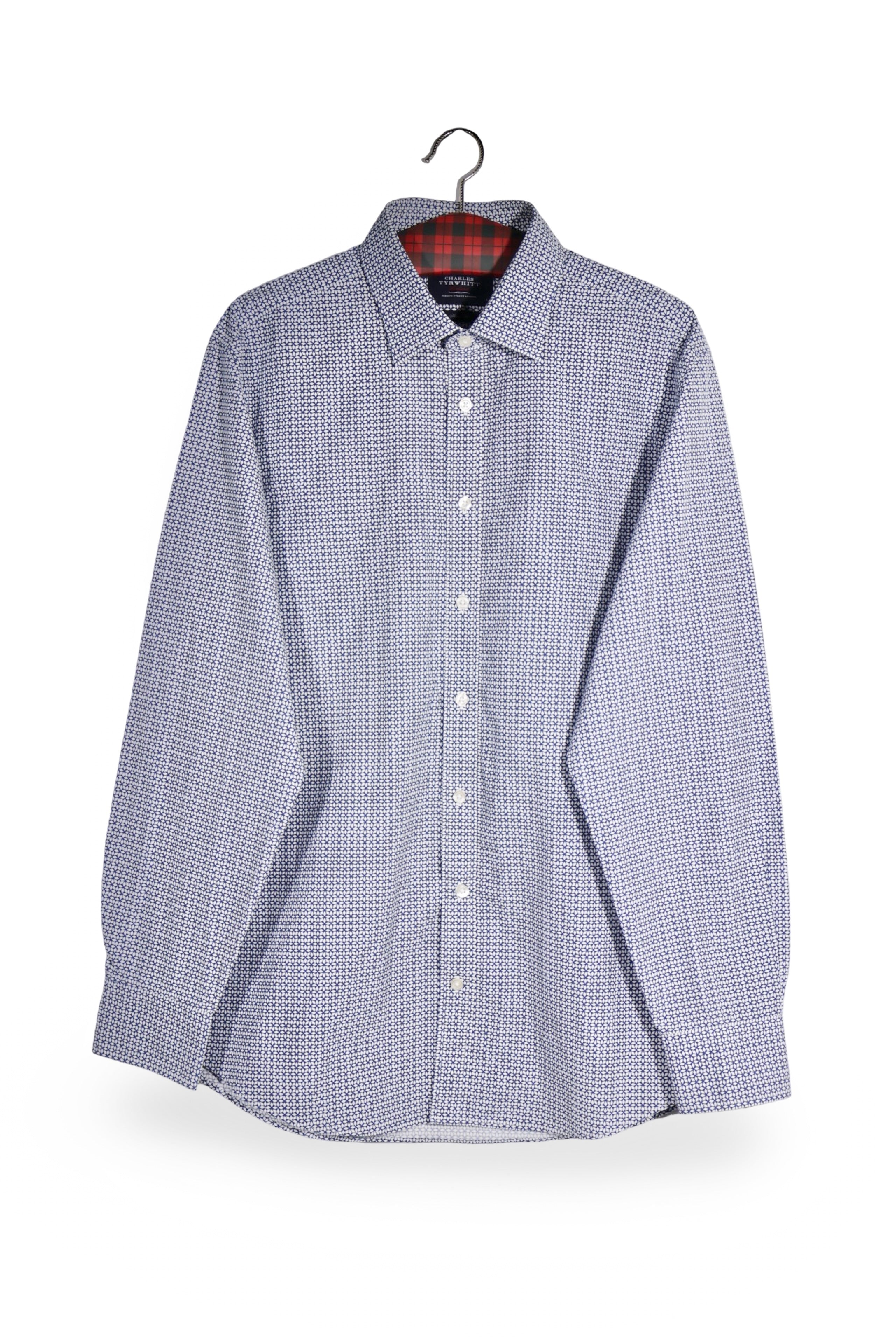 Cămașă - CHARLES TYRWHITT alb-albastră din bumbac cu microimprimeu geometric – L – Bărbați - fata