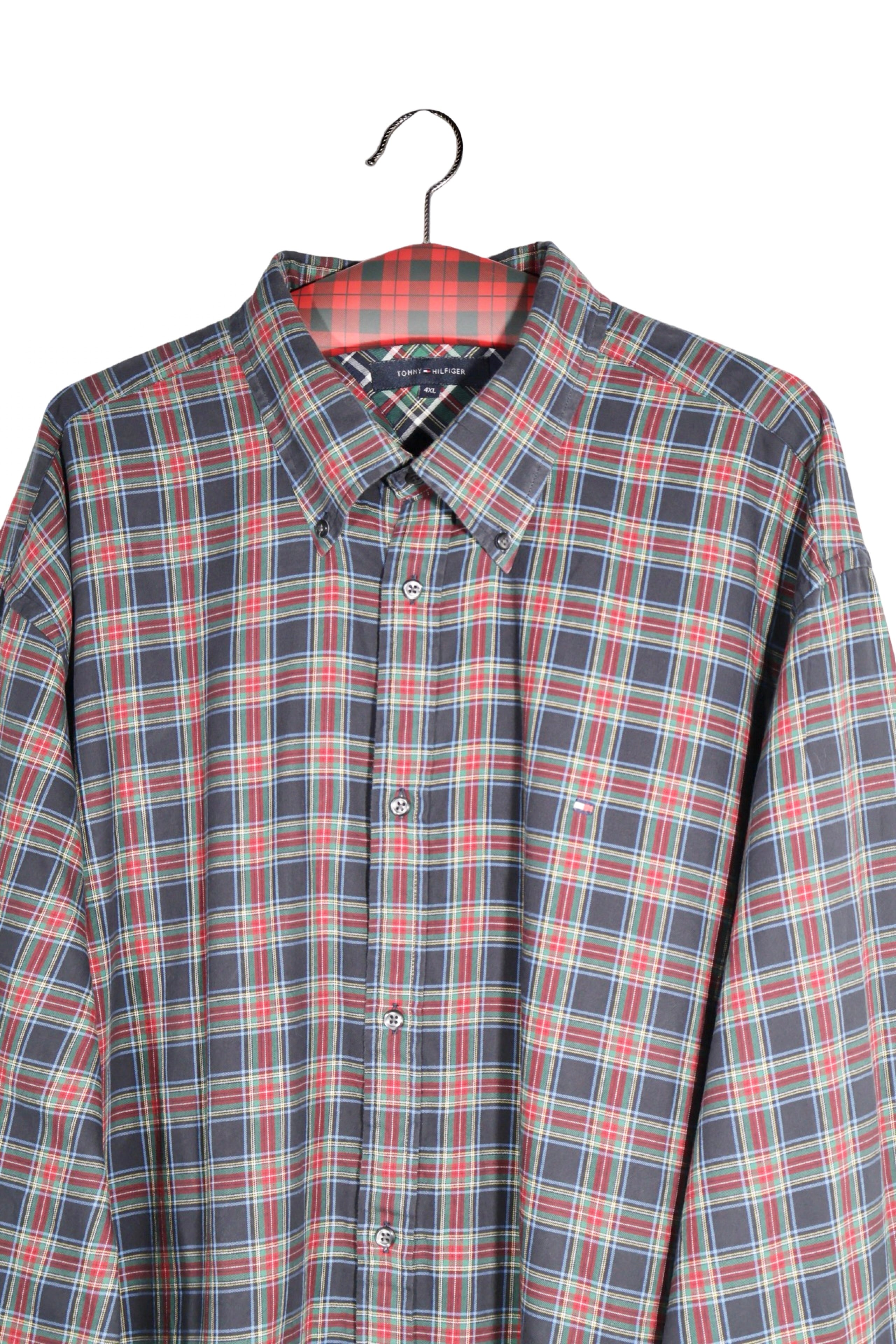 Cămașă - Tommy Hilfiger gri din bumbac in carouri multicolore – 4XL+ – Bărbați - detaliu