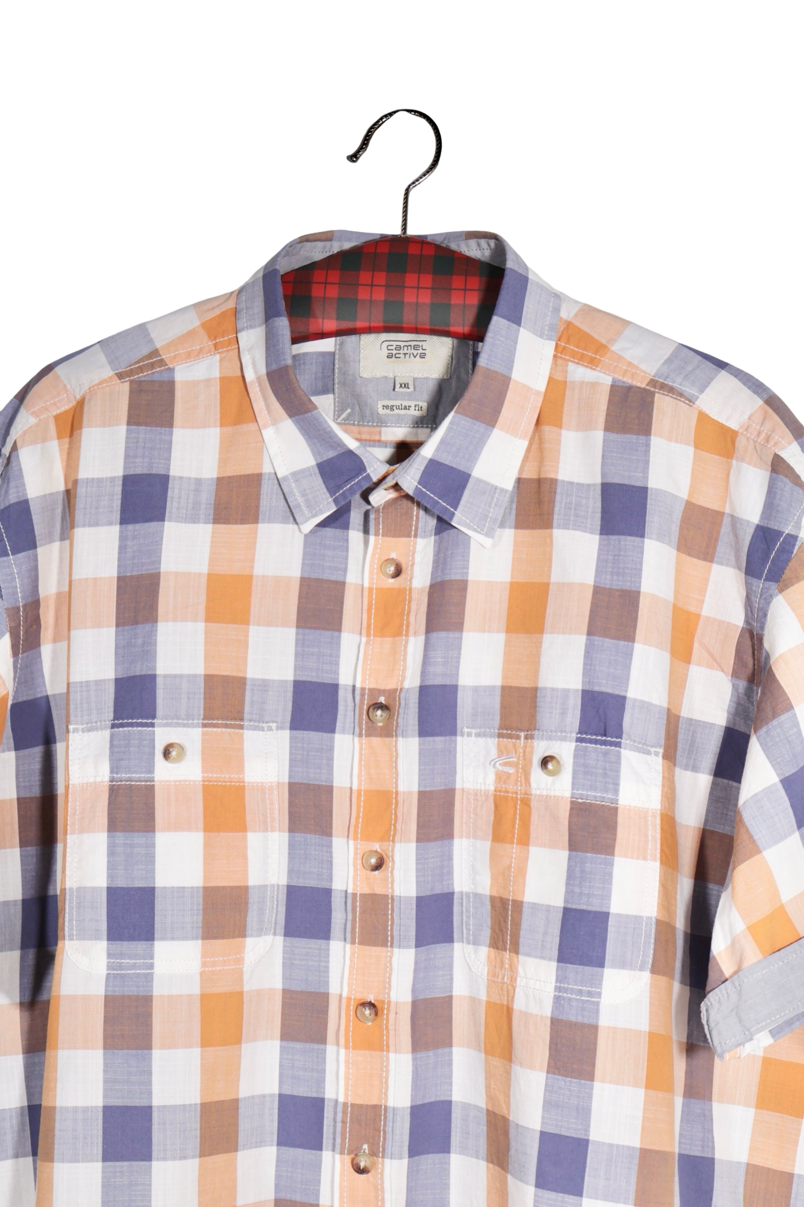Cămașă - Camel multicolor din bumbac in carouri cu croială regular fit – XXL – Bărbați - detaliu