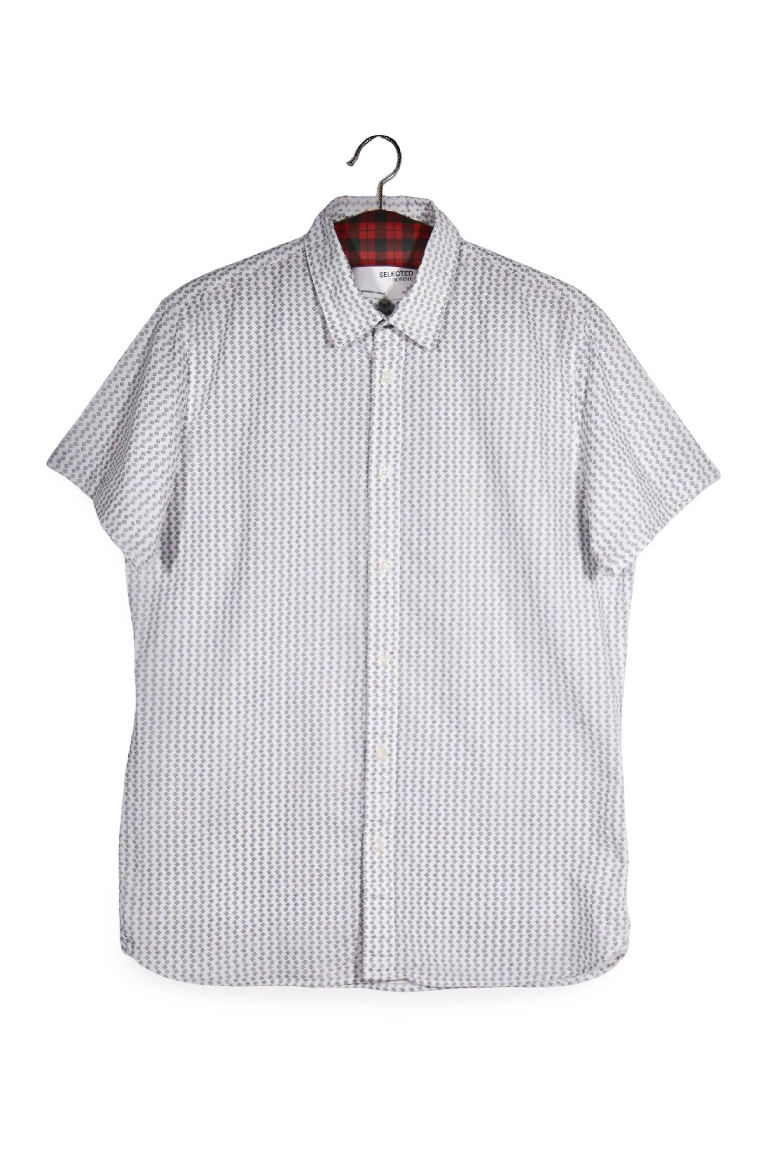 Cămașă - SELECTED HOMME albă din bumbac cu imprimeu geometric fin – M – Bărbați - fata