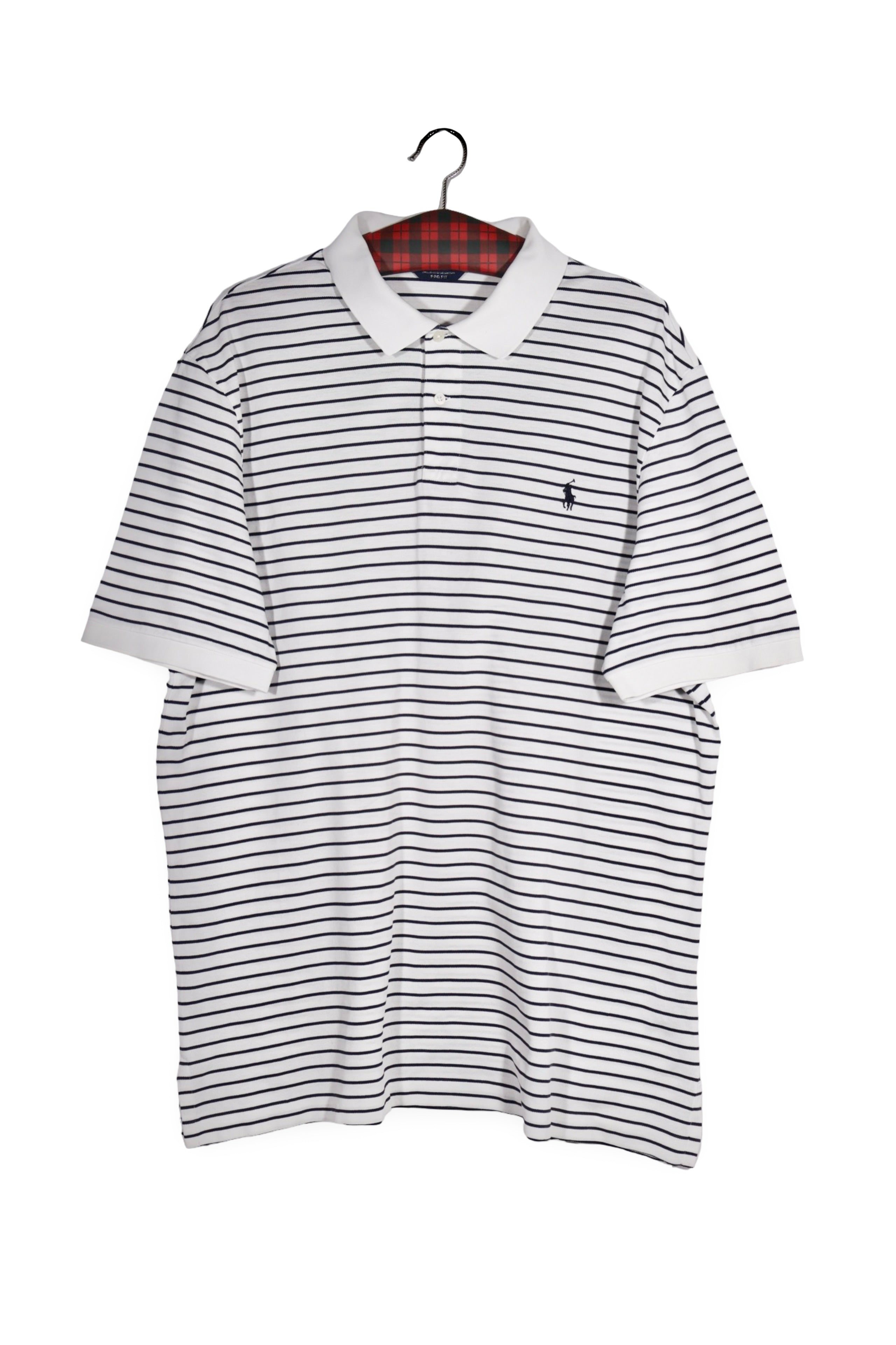 Tricou - RALPH LAUREN albă cu dungi bleumarin si croiala relaxata – XL – Bărbați - fata