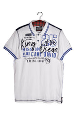 Tricou - Camp David alb cu imprimeu grafic si guler contrastant – L – Bărbați - fata
