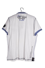 Tricou - Camp David alb cu imprimeu grafic si guler contrastant – L – Bărbați - spate