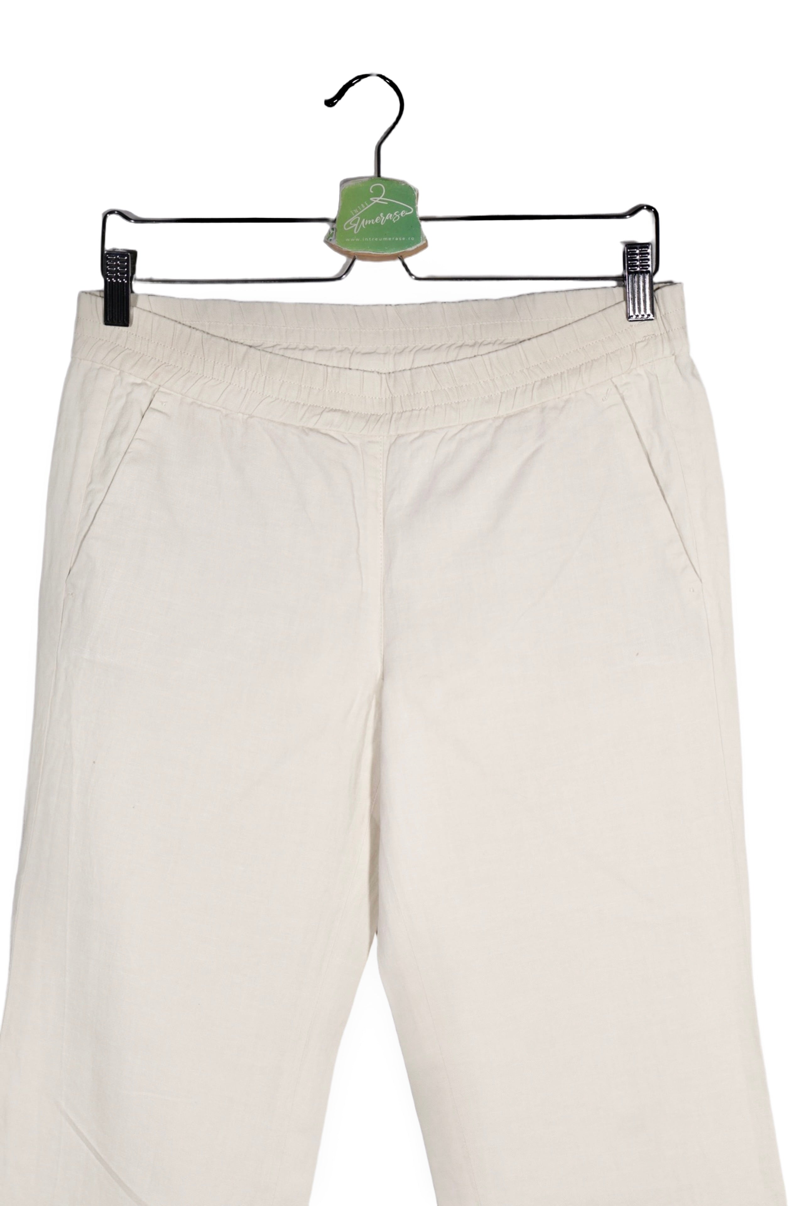 Pantaloni - MARC CAIN alb fildes din material fluid cu croială dreaptă – S – Femei - detaliu