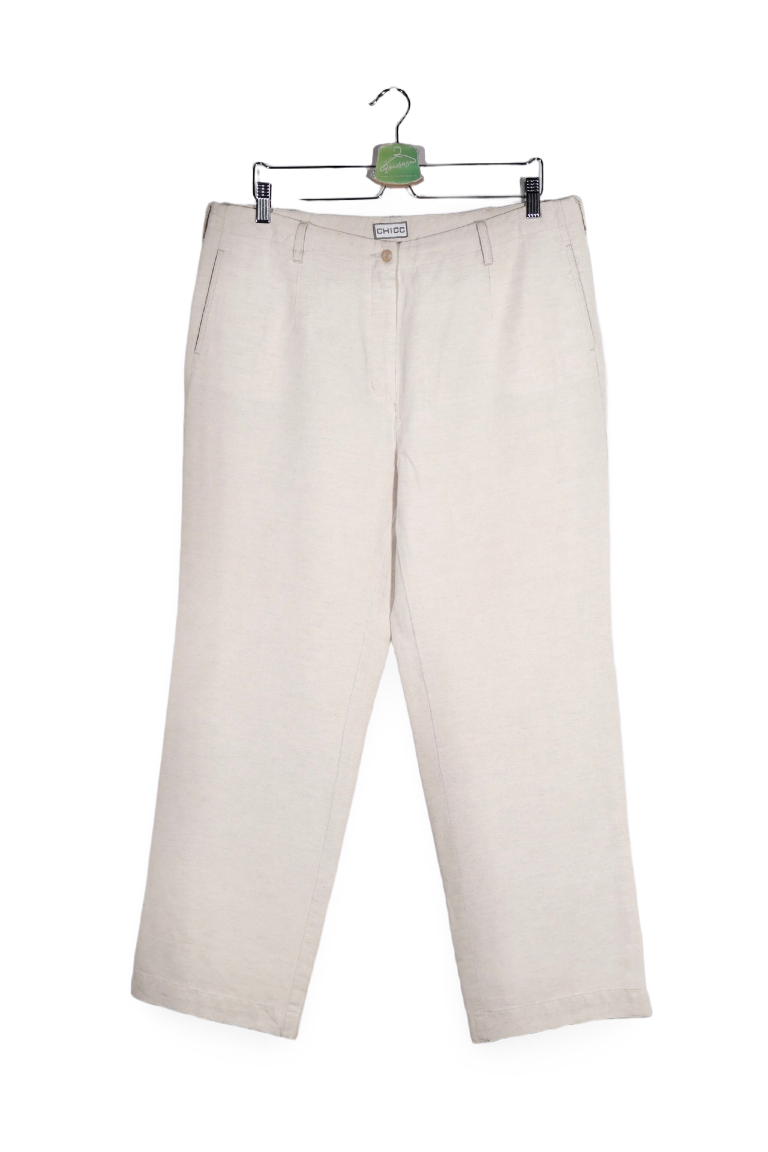 Pantaloni - Alte Branduri bej deschis din amestec de tencel si in – XS – Femei - fata