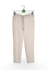 Pantaloni - Rich&Royal bej din material fluid cu croială dreaptă – M – Femei - fata