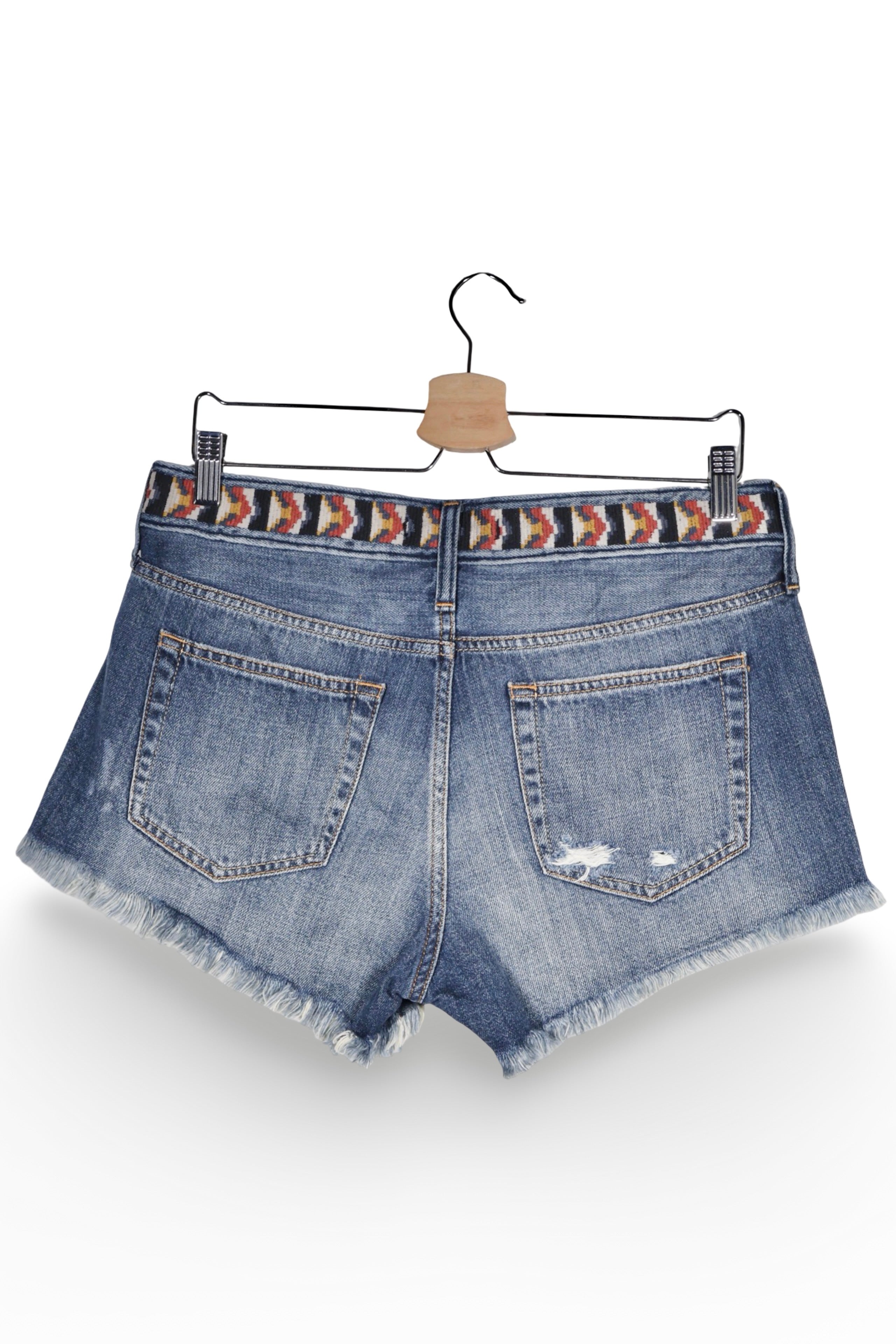 Blugi scurți - Abercrombie&Fitch albastru prespalat cu tiv franjurat – M – Femei - spate