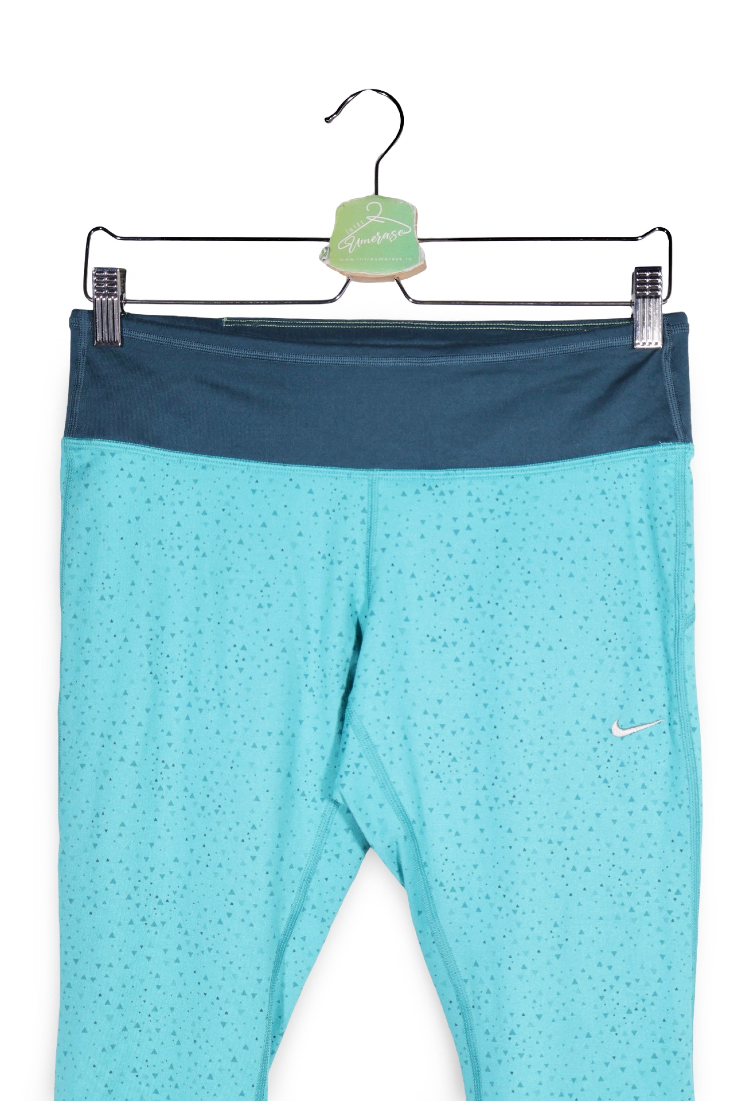 Pantaloni scurți - NIKE turcoaz cu talie bleumarin si imprimeu discret – M – Femei - detaliu