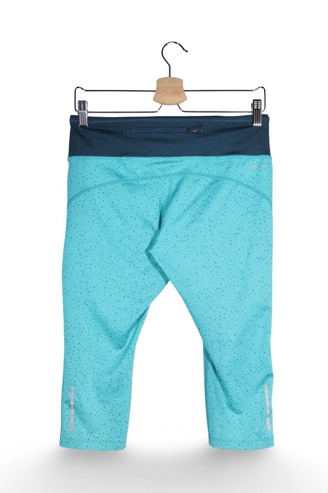 Pantaloni scurți - NIKE turcoaz cu talie bleumarin si imprimeu discret – M – Femei - spate
