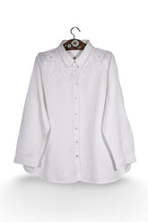 Cămașă - Alte Branduri albă din in cu broderie discretă la umeri – 3XL – Femei - fata