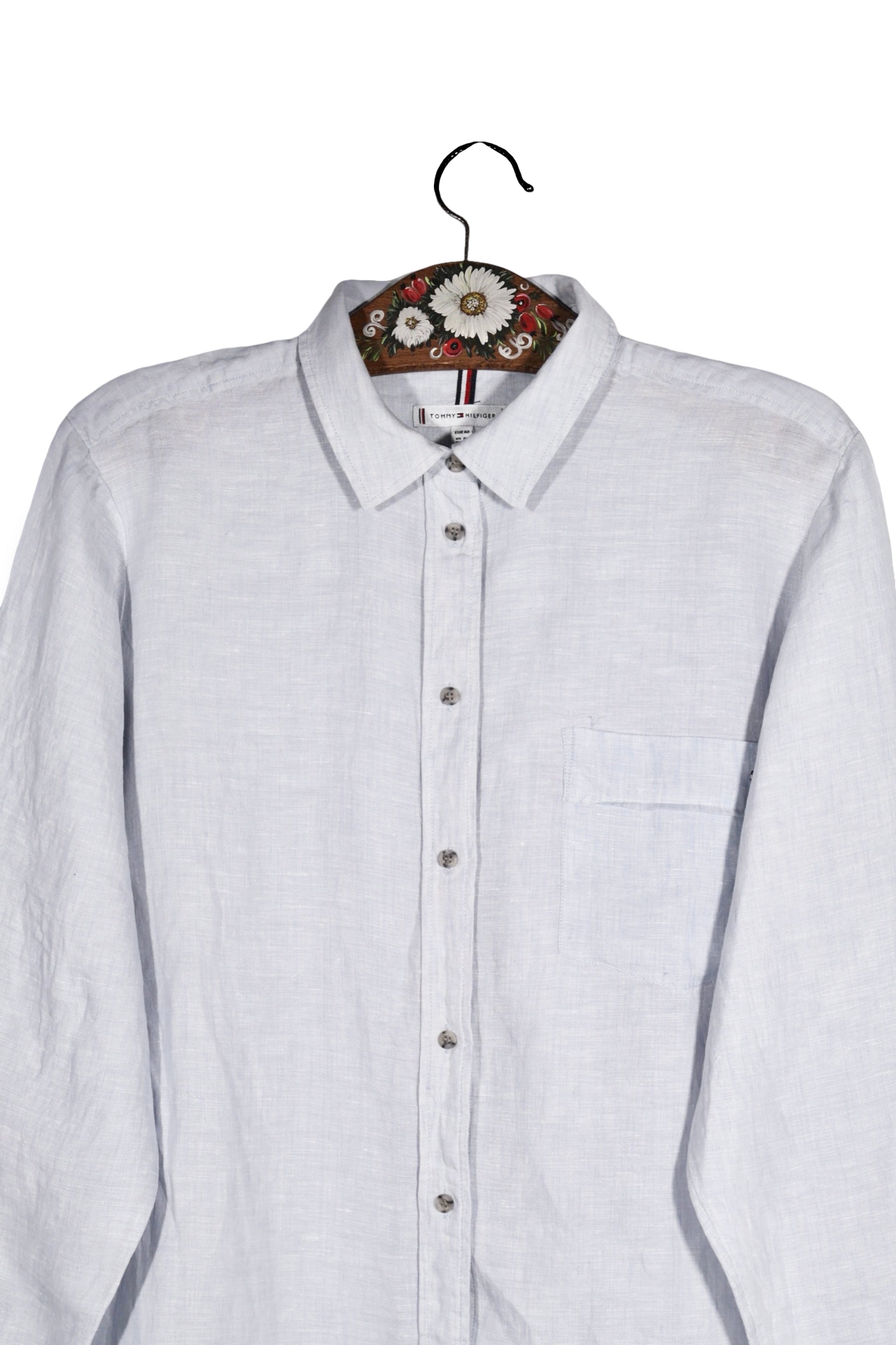 Cămașă - Tommy Hilfiger albă din in cu croială lejeră – M – Femei - spate