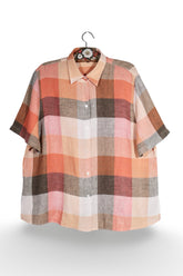 Cămașă - Vintage în carouri pastelate din in cu croială amplă – 3XL – Femei - fata