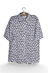 Cămașă - Vintage bleumarin cu imprimeu floral alb – L – Femei - fata