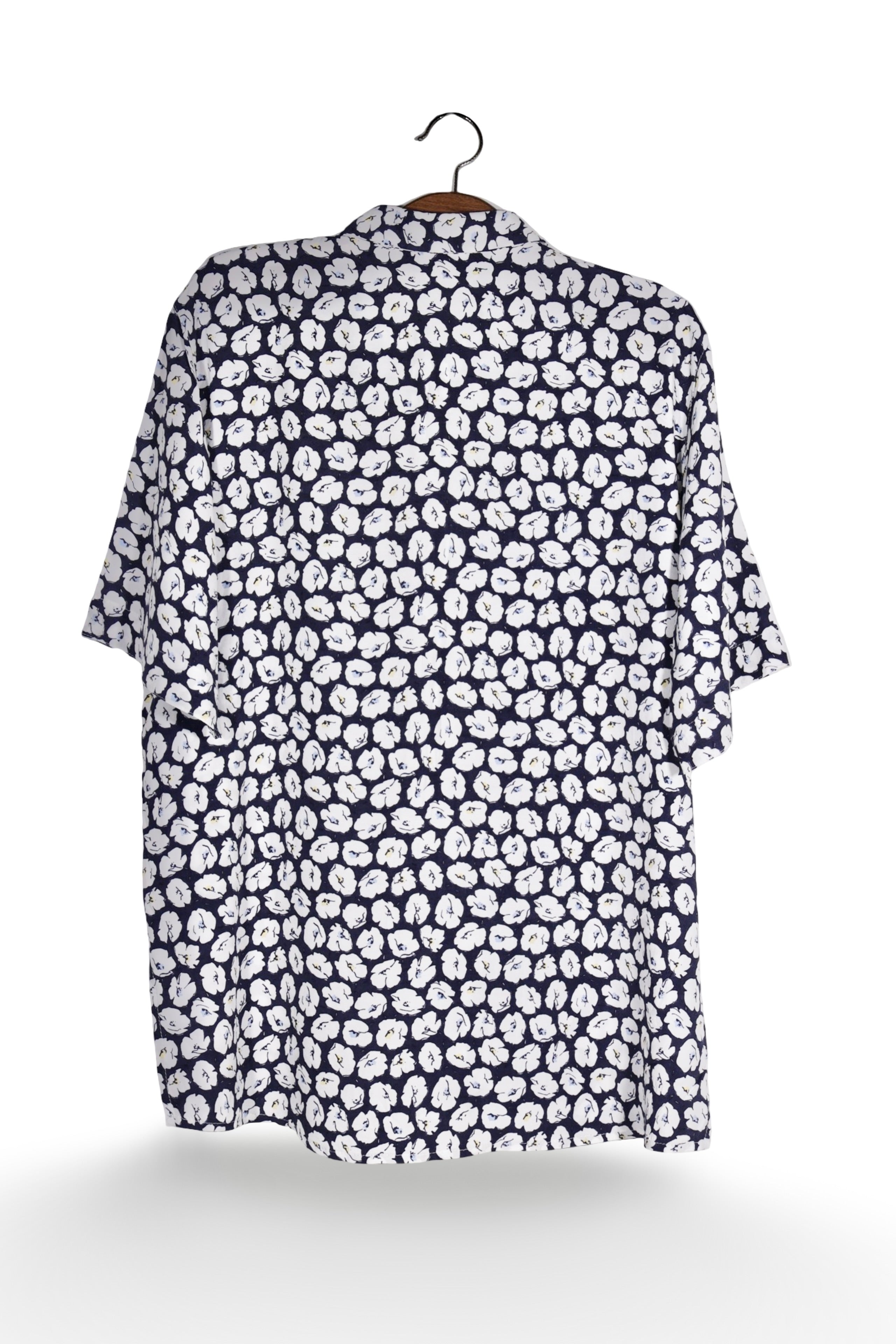 Cămașă - Vintage bleumarin cu imprimeu floral alb – L – Femei - spate