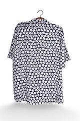 Cămașă - Vintage bleumarin cu imprimeu floral alb – L – Femei - spate