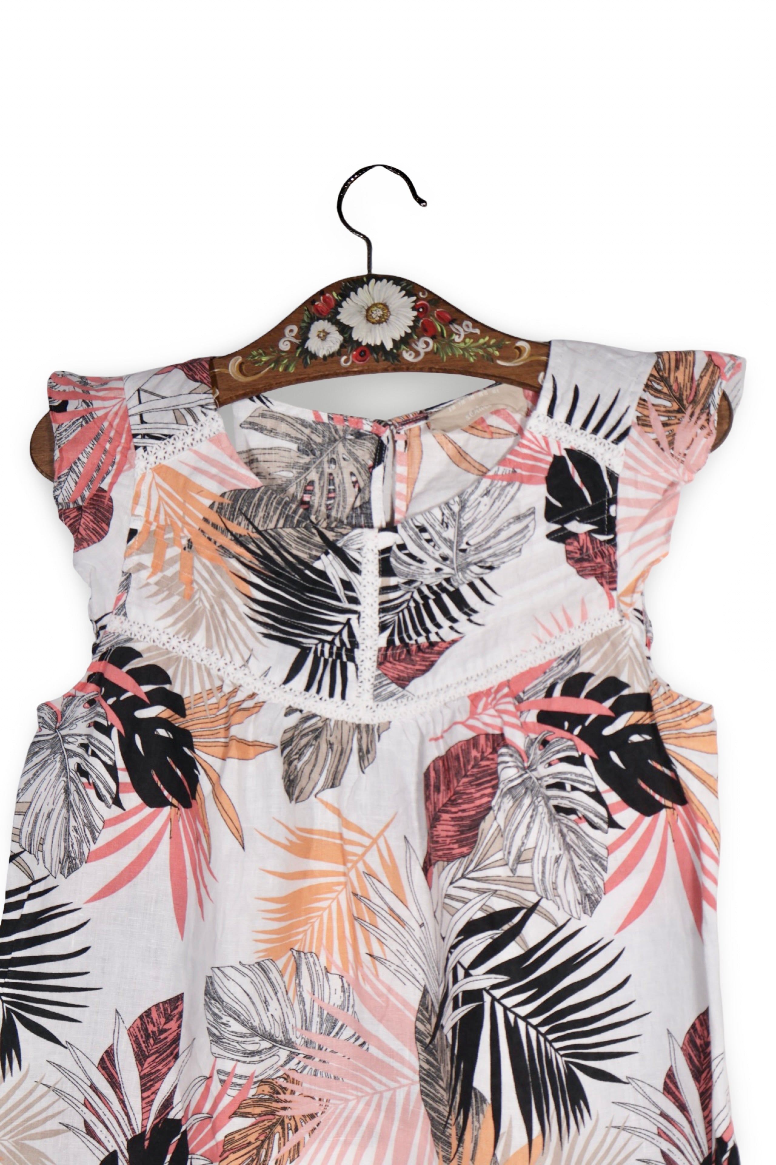 Top - s.Oliver din in cu imprimeu tropical in nuante pastel – M – Femei - detaliu