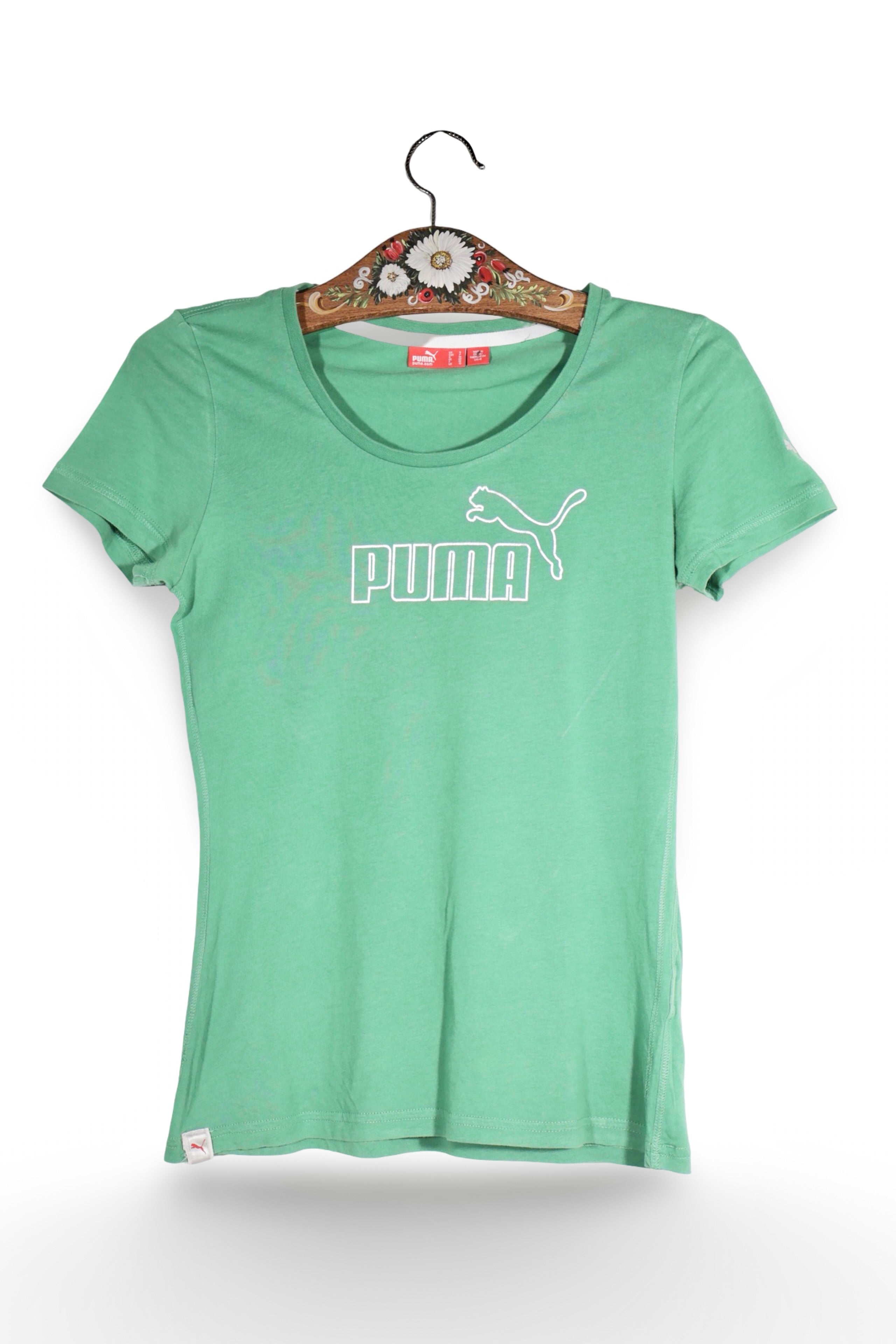 Tricou - PUMA verde menta din bumbac cu croiala slim – M – Femei - fata