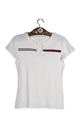 Tricou - Tommy Hilfiger alb din bumbac cu detaliu colorat la guler – S – Femei - fata