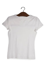 Tricou - Tommy Hilfiger alb din bumbac cu detaliu colorat la guler – S – Femei - spate