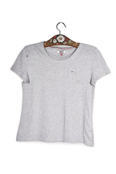 Tricou - Tommy Hilfiger gri deschis din bumbac cu croială simplă – XS – Femei - fata