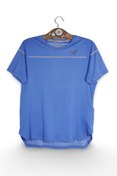 Tricou - ASICS albastru din poliester cu detalii reflective – L – Femei - fata
