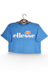 Tricou - Ellesse albastru cu logo frontal supradimensionat – S – Femei - fata