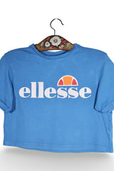 Tricou - Ellesse albastru cu logo frontal supradimensionat – S – Femei - detaliu