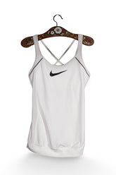 Top - NIKE alb cu spate incrucisat si croiala sport – M – Femei - fata