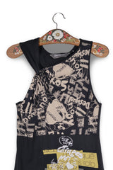 Rochie - Desigual neagră din bumbac cu imprimeu grafic asimetric – L – Femei - detaliu