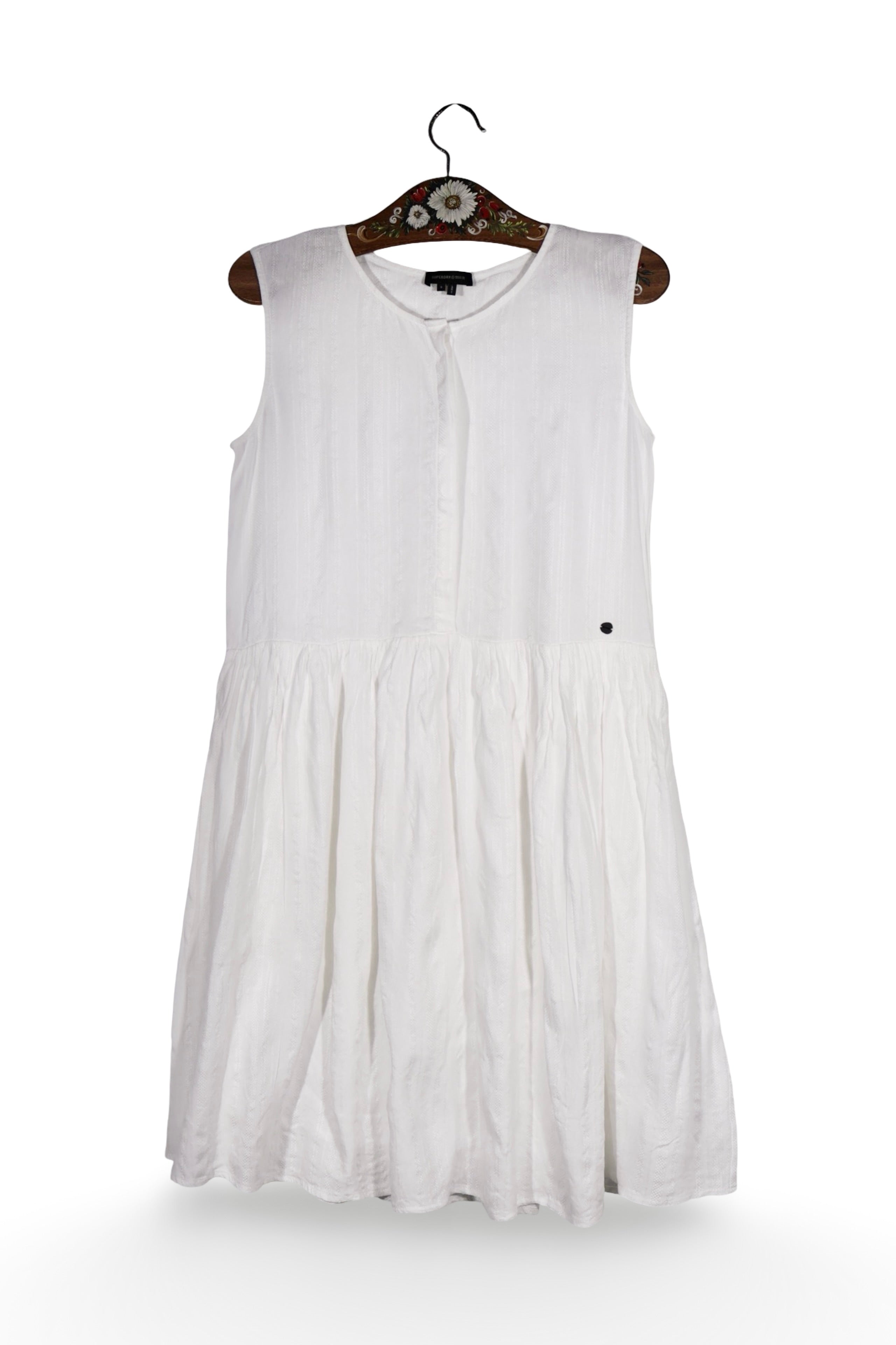 Rochie - Superdry albă din in si vascoza cu croială lejera – S – Femei - fata