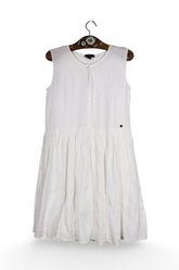 Rochie - Superdry albă din in si vascoza cu croială lejera – S – Femei - fata
