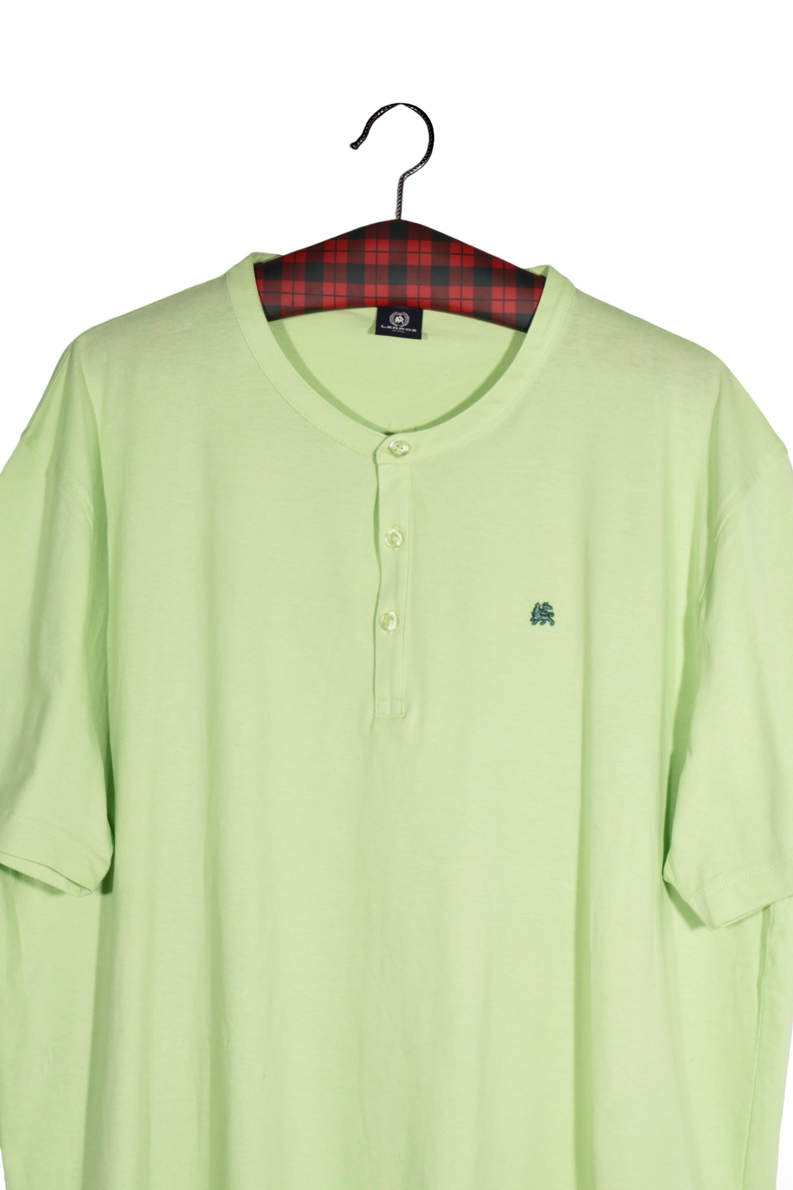 Tricou - Alte Branduri verde deschis din bumbac cu platcă scurtă cu nasturi – M – Bărbați - detaliu