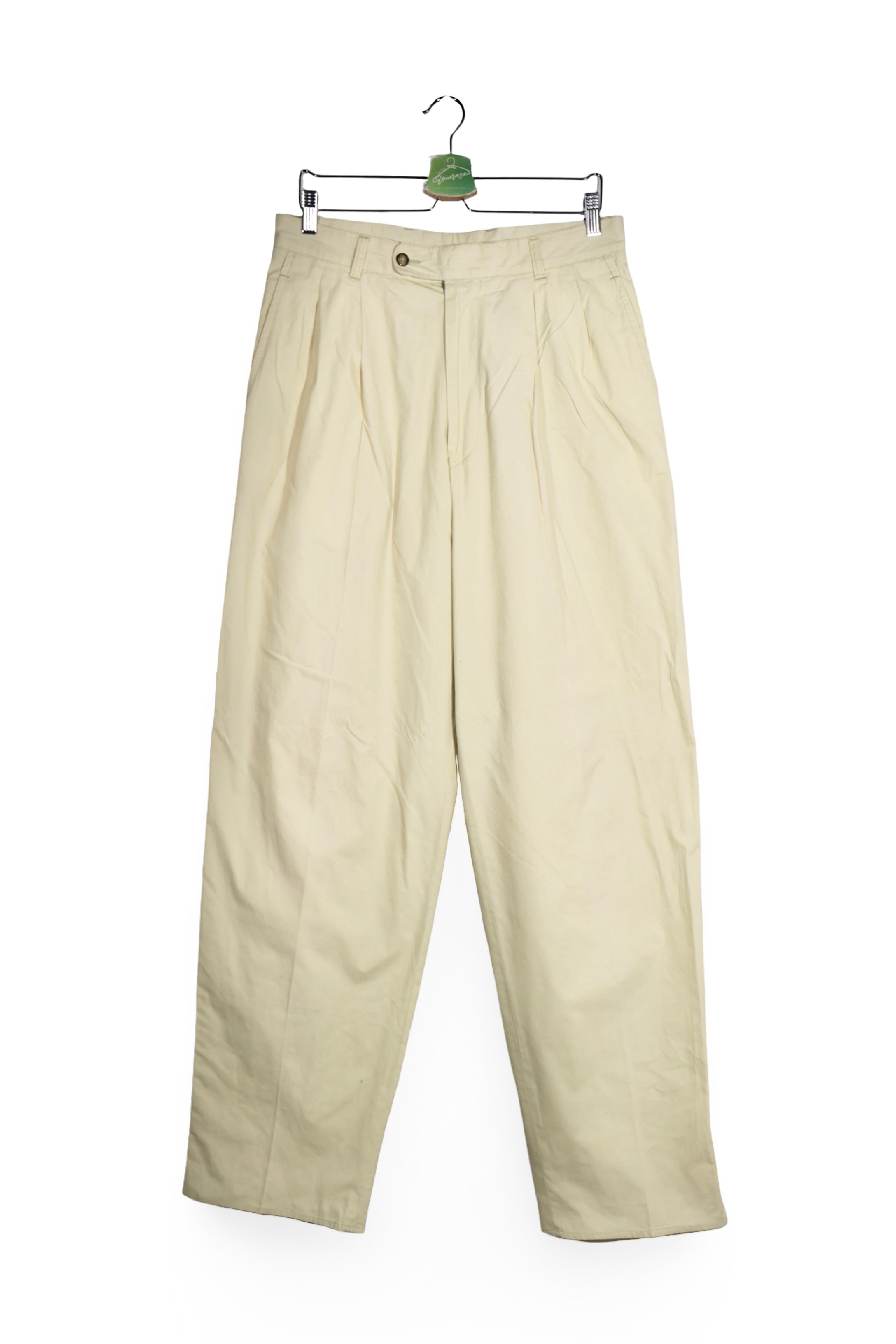 Pantaloni - Hugo Boss bej din bumbac cu croială largă și pliuri – M – Bărbați - detaliu